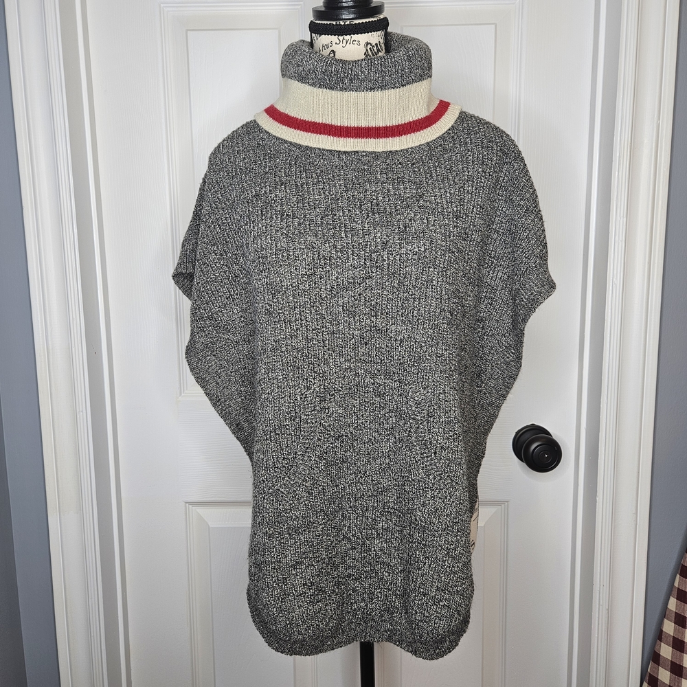 Roots Cabin Girls Salt & Pepper Poncho Sweater Turtleneck Gray Sock Monkey L/XL